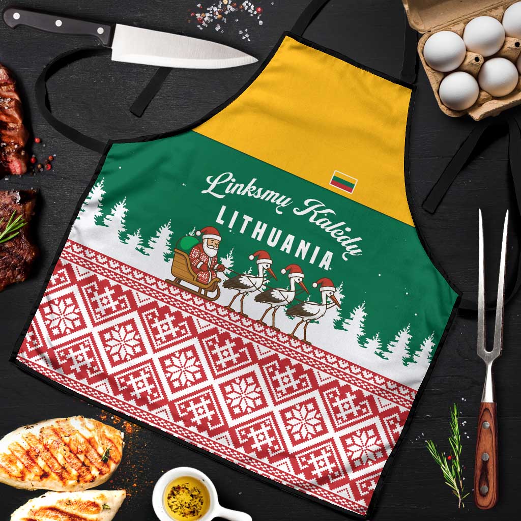 Lithuania Christmas Apron with Santa Sleigh Pulled by Storks and Folk Pattern Design - Wonder Print Shop