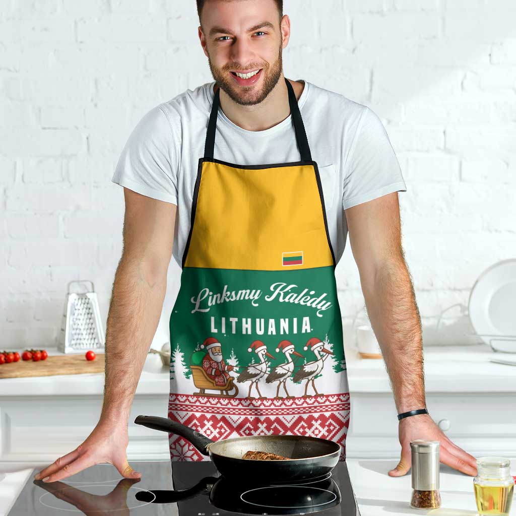 Lithuania Christmas Apron with Santa Sleigh Pulled by Storks and Folk Pattern Design - Wonder Print Shop