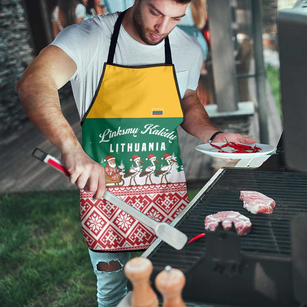 Lithuania Christmas Apron with Santa Sleigh Pulled by Storks and Folk Pattern Design - Wonder Print Shop