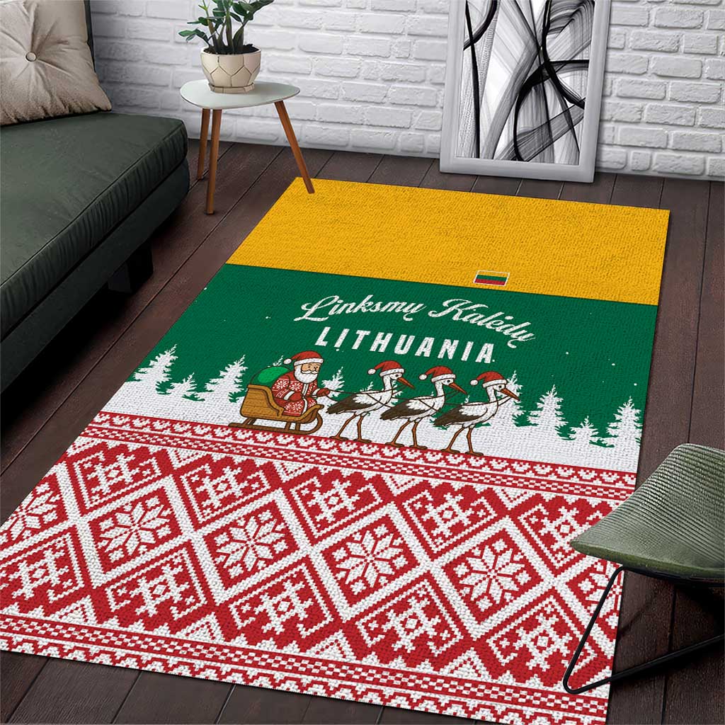 Lithuania Christmas Area Rug with Santa Sleigh Pulled by Storks and Folk Pattern Design - Wonder Print Shop