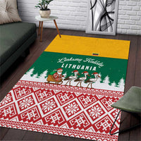 Lithuania Christmas Area Rug with Santa Sleigh Pulled by Storks and Folk Pattern Design - Wonder Print Shop