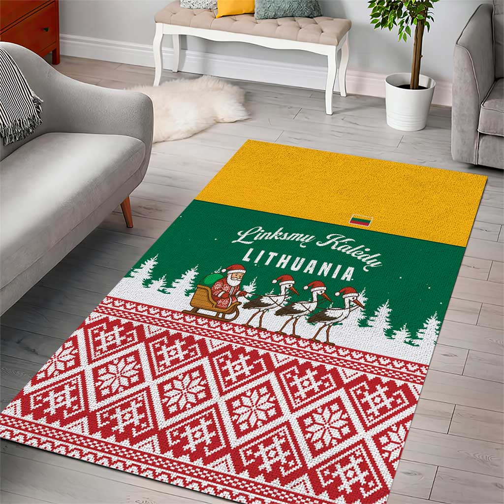 Lithuania Christmas Area Rug with Santa Sleigh Pulled by Storks and Folk Pattern Design - Wonder Print Shop