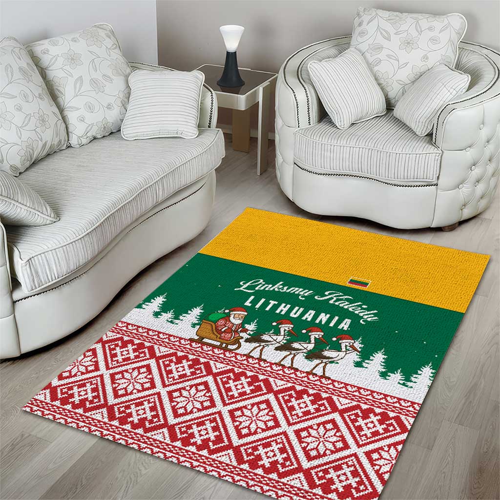 Lithuania Christmas Area Rug with Santa Sleigh Pulled by Storks and Folk Pattern Design - Wonder Print Shop