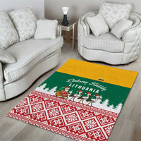 Lithuania Christmas Area Rug with Santa Sleigh Pulled by Storks and Folk Pattern Design - Wonder Print Shop