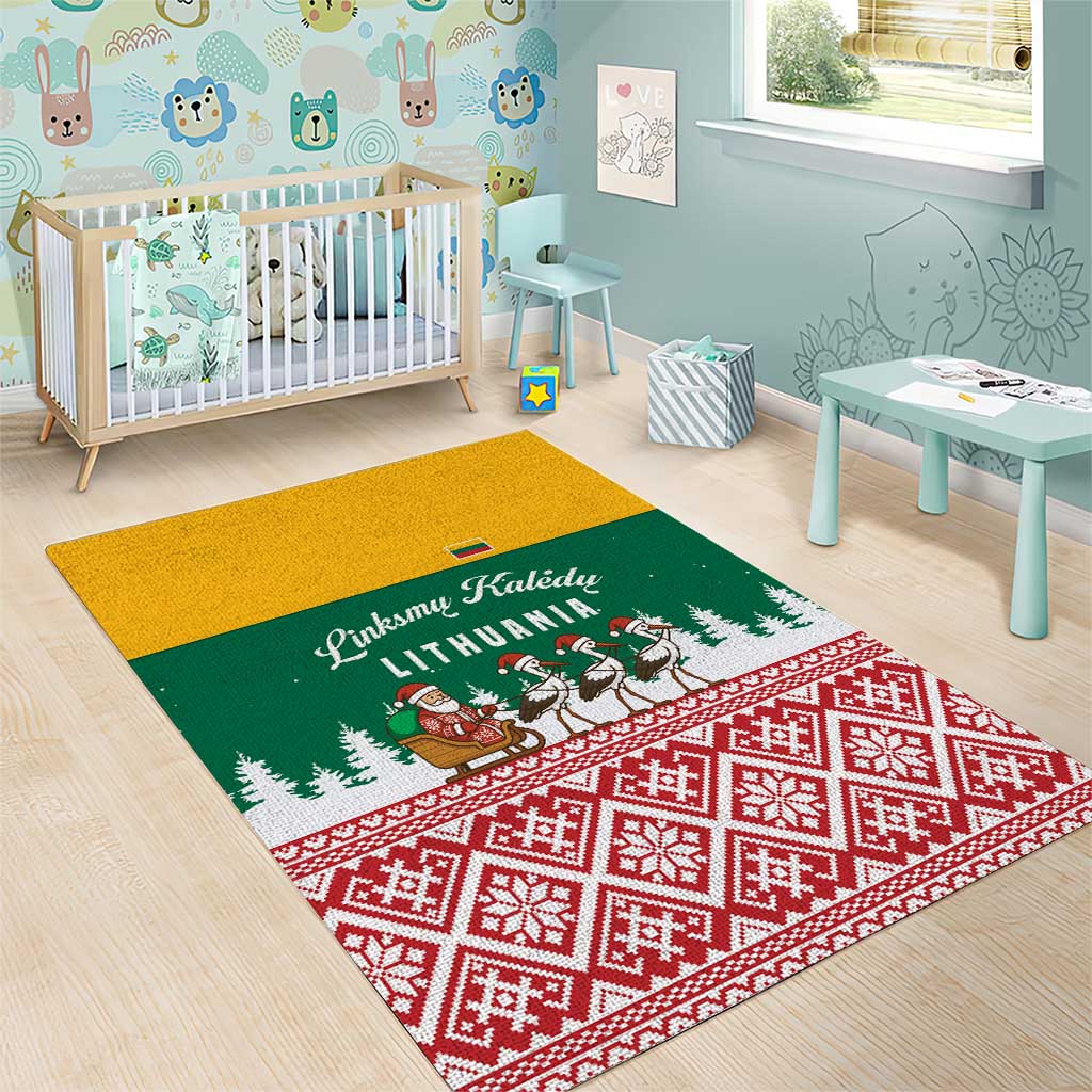 Lithuania Christmas Area Rug with Santa Sleigh Pulled by Storks and Folk Pattern Design - Wonder Print Shop