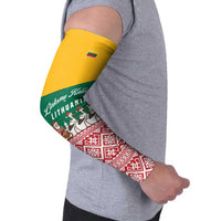 Lithuania Christmas Arm Sleeves with Santa Sleigh Pulled by Storks and Folk Pattern Design - Wonder Print Shop