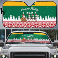 Lithuania Christmas Auto Sun Shade with Santa Sleigh Pulled by Storks and Folk Pattern Design - Wonder Print Shop