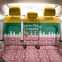 Lithuania Christmas Back Car Seat Cover with Santa Sleigh Pulled by Storks and Folk Pattern Design - Wonder Print Shop