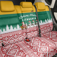 Lithuania Christmas Back Car Seat Cover with Santa Sleigh Pulled by Storks and Folk Pattern Design - Wonder Print Shop