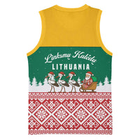 Lithuania Christmas Basketball Jersey with Santa Sleigh Pulled by Storks and Folk Pattern Design - Wonder Print Shop
