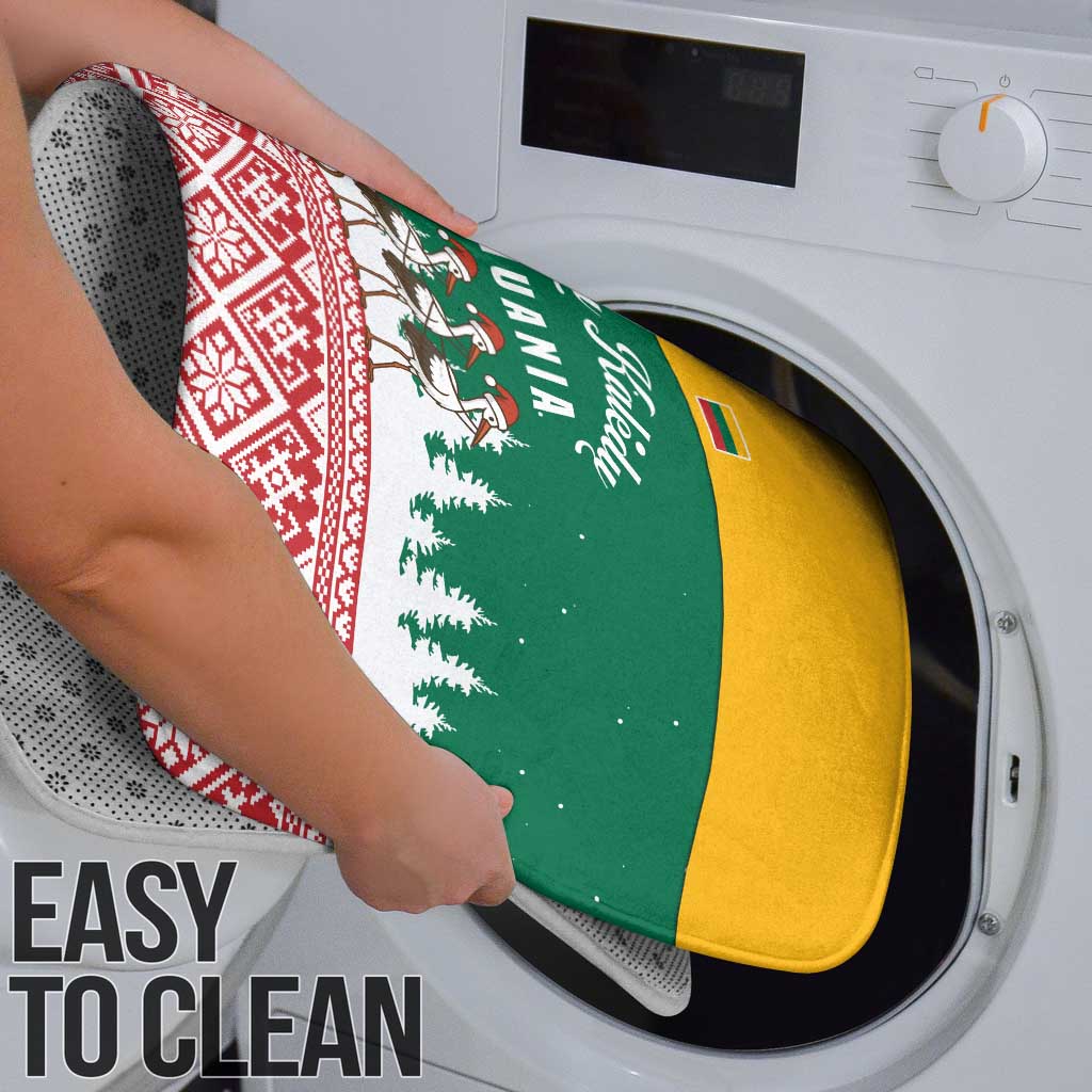 Lithuania Christmas Bathroom Set with Santa Sleigh Pulled by Storks and Folk Pattern Design - Wonder Print Shop