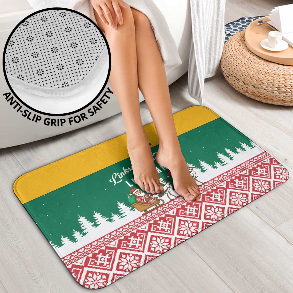 Lithuania Christmas Bathroom Set with Santa Sleigh Pulled by Storks and Folk Pattern Design - Wonder Print Shop