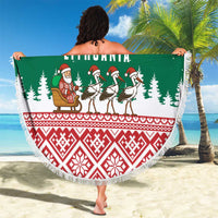 Lithuania Christmas Beach Blanket with Santa Sleigh Pulled by Storks and Folk Pattern Design - Wonder Print Shop
