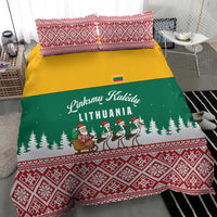Lithuania Christmas Bedding Set with Santa Sleigh Pulled by Storks and Folk Pattern Design - Wonder Print Shop