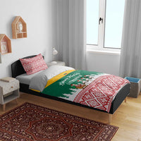 Lithuania Christmas Bedding Set with Santa Sleigh Pulled by Storks and Folk Pattern Design - Wonder Print Shop