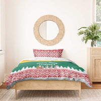 Lithuania Christmas Bedding Set with Santa Sleigh Pulled by Storks and Folk Pattern Design - Wonder Print Shop