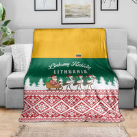 Lithuania Christmas Blanket with Santa Sleigh Pulled by Storks and Folk Pattern Design - Wonder Print Shop