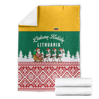 Lithuania Christmas Blanket with Santa Sleigh Pulled by Storks and Folk Pattern Design - Wonder Print Shop