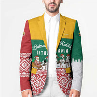 Lithuania Christmas Blazer with Santa Sleigh Pulled by Storks and Folk Pattern Design - Wonder Print Shop