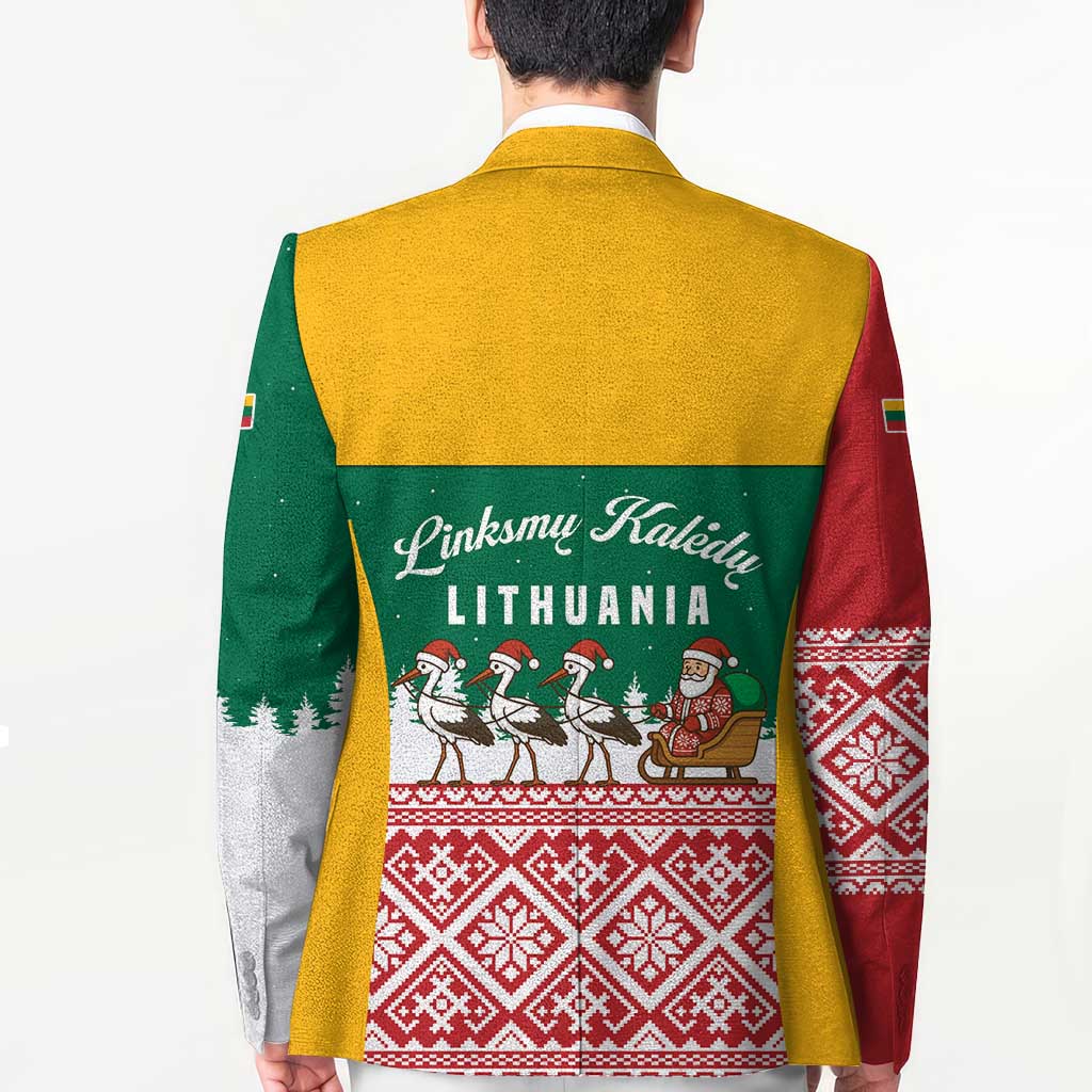 Lithuania Christmas Blazer with Santa Sleigh Pulled by Storks and Folk Pattern Design - Wonder Print Shop