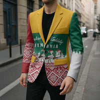 Lithuania Christmas Blazer with Santa Sleigh Pulled by Storks and Folk Pattern Design - Wonder Print Shop