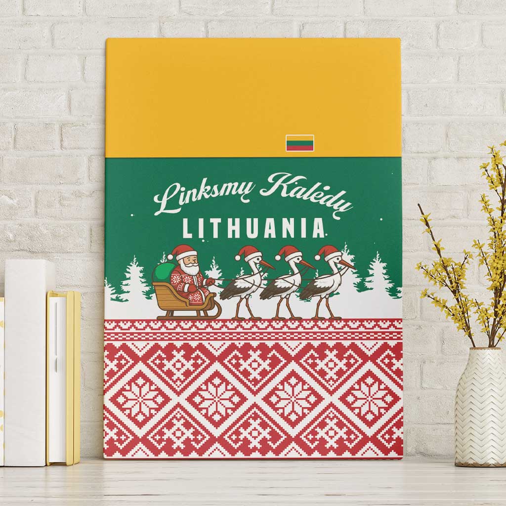 Lithuania Christmas Canvas Wall Art with Santa Sleigh Pulled by Storks and Folk Pattern Design - Wonder Print Shop