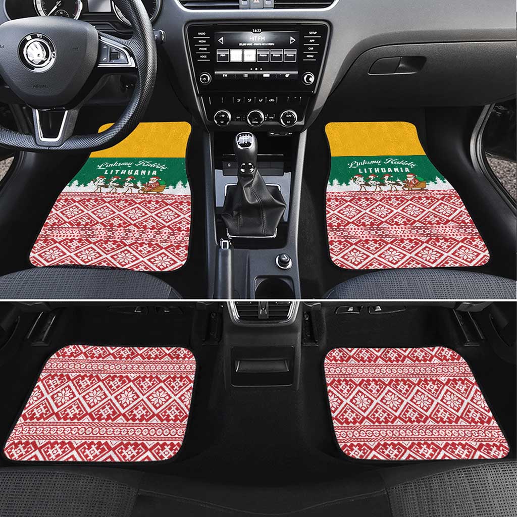 Lithuania Christmas Car Mats with Santa Sleigh Pulled by Storks and Folk Pattern Design - Wonder Print Shop
