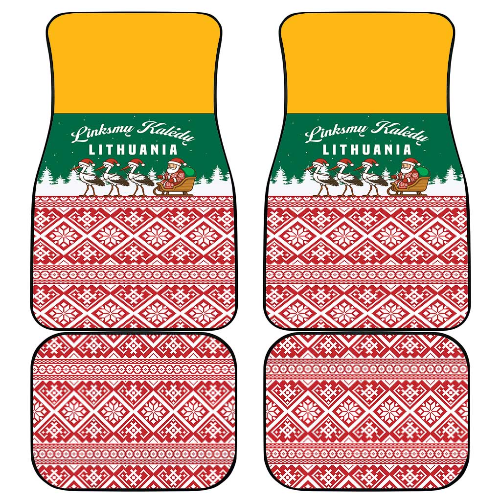 Lithuania Christmas Car Mats with Santa Sleigh Pulled by Storks and Folk Pattern Design - Wonder Print Shop