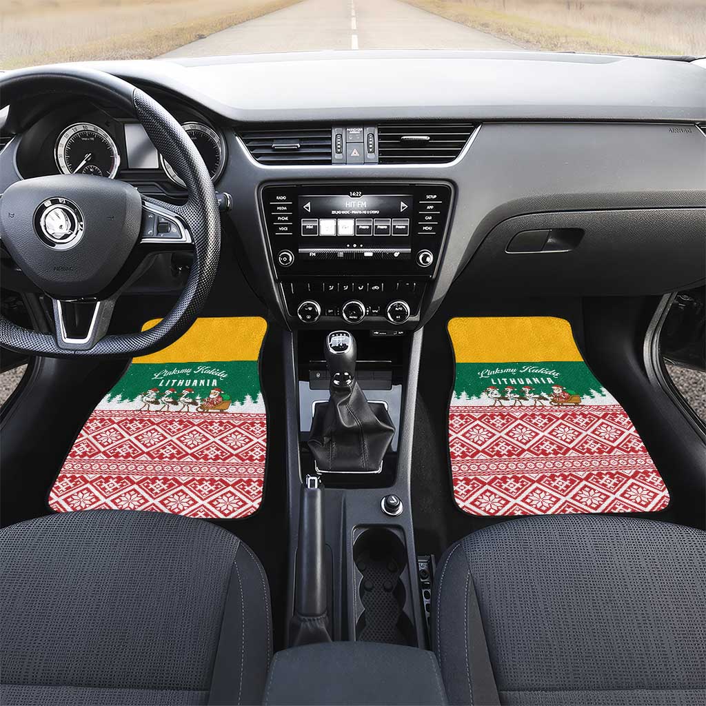 Lithuania Christmas Car Mats with Santa Sleigh Pulled by Storks and Folk Pattern Design - Wonder Print Shop