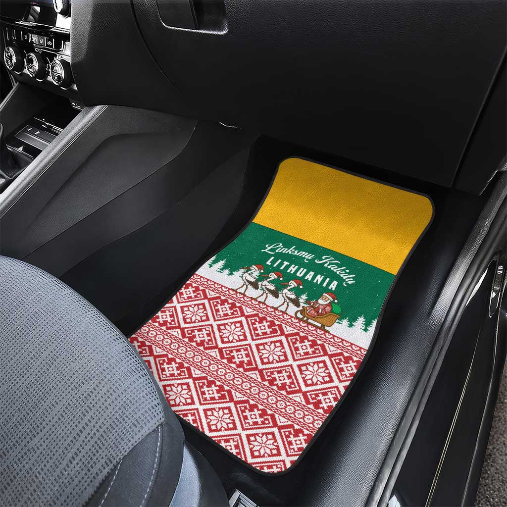 Lithuania Christmas Car Mats with Santa Sleigh Pulled by Storks and Folk Pattern Design - Wonder Print Shop
