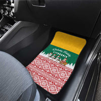 Lithuania Christmas Car Mats with Santa Sleigh Pulled by Storks and Folk Pattern Design - Wonder Print Shop