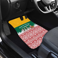Lithuania Christmas Car Mats with Santa Sleigh Pulled by Storks and Folk Pattern Design - Wonder Print Shop