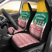Lithuania Christmas Car Seat Cover with Santa Sleigh Pulled by Storks and Folk Pattern Design - Wonder Print Shop
