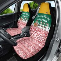 Lithuania Christmas Car Seat Cover with Santa Sleigh Pulled by Storks and Folk Pattern Design - Wonder Print Shop