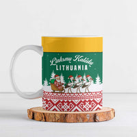 Lithuania Christmas Ceramic Mug with Santa Sleigh Pulled by Storks and Folk Pattern Design - Wonder Print Shop