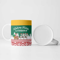 Lithuania Christmas Ceramic Mug with Santa Sleigh Pulled by Storks and Folk Pattern Design - Wonder Print Shop