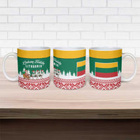 Lithuania Christmas Ceramic Mug with Santa Sleigh Pulled by Storks and Folk Pattern Design - Wonder Print Shop