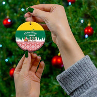 Lithuania Christmas Ceramic Ornament with Santa Sleigh Pulled by Storks and Folk Pattern Design - Wonder Print Shop