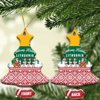 Lithuania Christmas Ceramic Ornament with Santa Sleigh Pulled by Storks and Folk Pattern Design - Wonder Print Shop