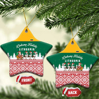 Lithuania Christmas Ceramic Ornament with Santa Sleigh Pulled by Storks and Folk Pattern Design - Wonder Print Shop
