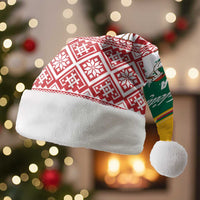 Lithuania Christmas Santa Hat with Santa Sleigh Pulled by Storks and Folk Pattern Design - Wonder Print Shop