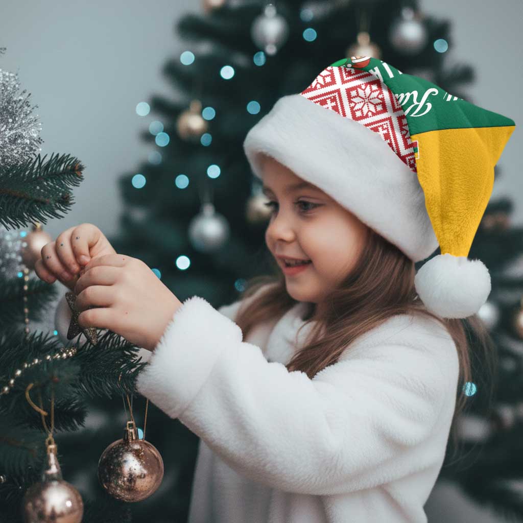 Lithuania Christmas Santa Hat with Santa Sleigh Pulled by Storks and Folk Pattern Design - Wonder Print Shop
