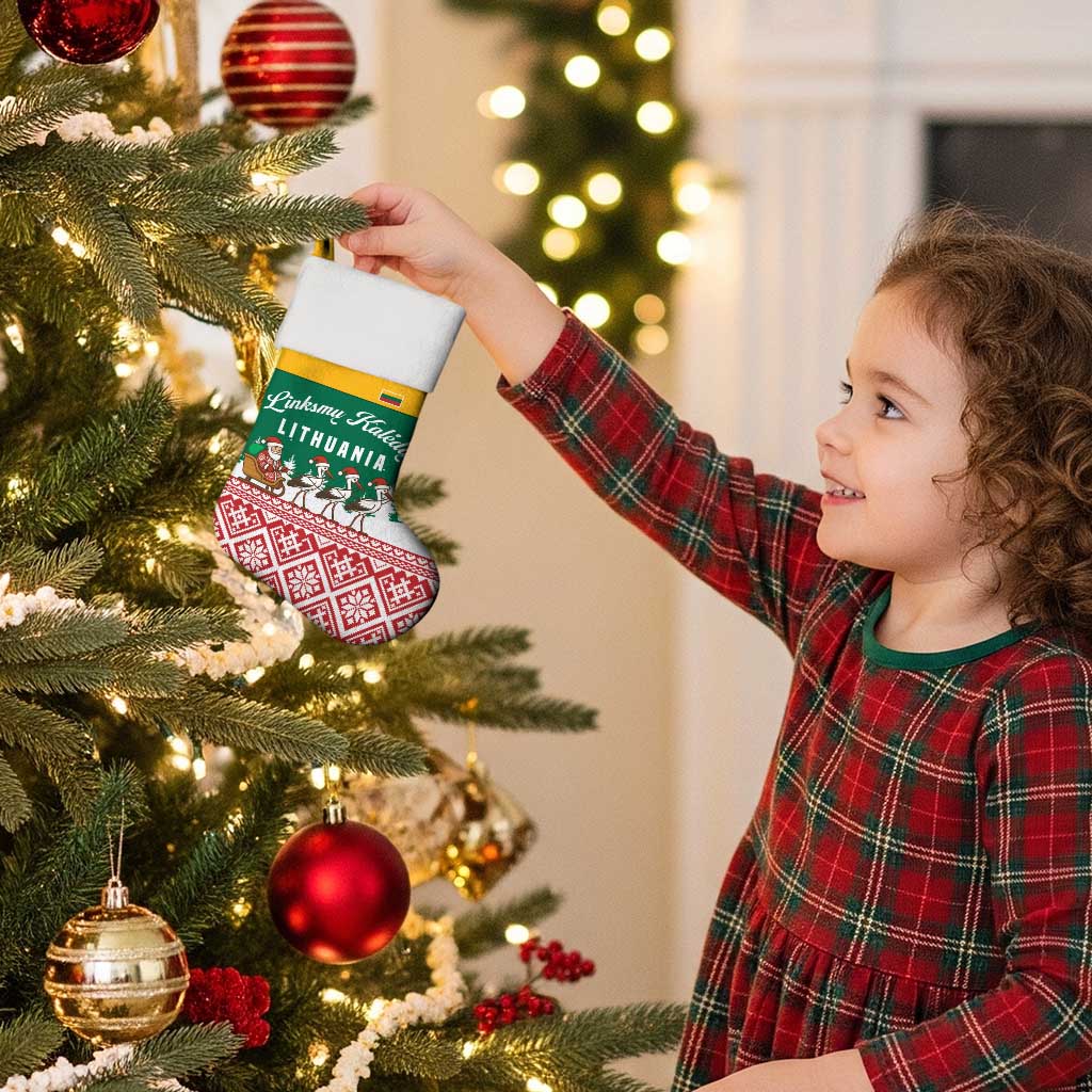 Lithuania Christmas Stocking with Santa Sleigh Pulled by Storks and Folk Pattern Design - Wonder Print Shop