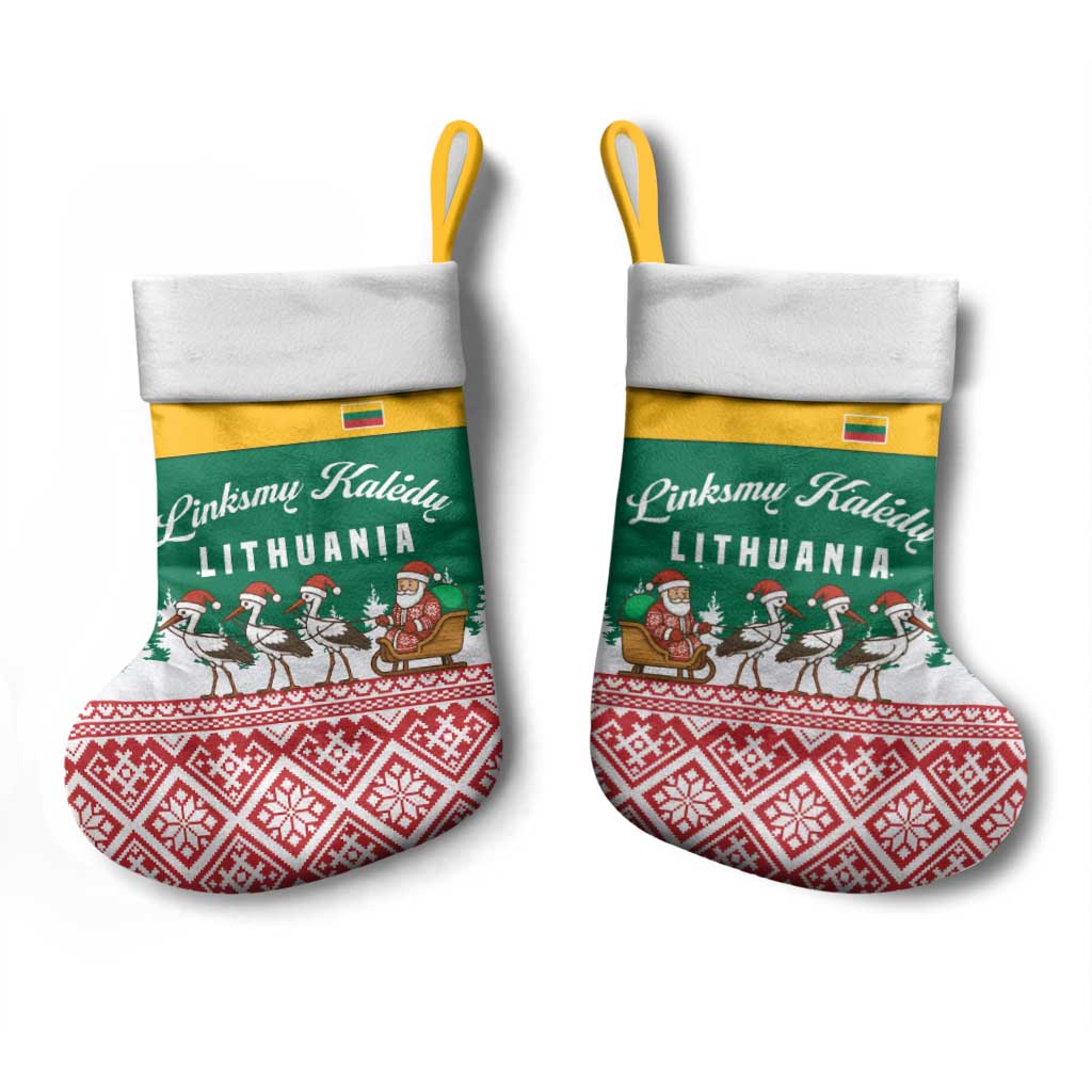 Lithuania Christmas Stocking with Santa Sleigh Pulled by Storks and Folk Pattern Design - Wonder Print Shop