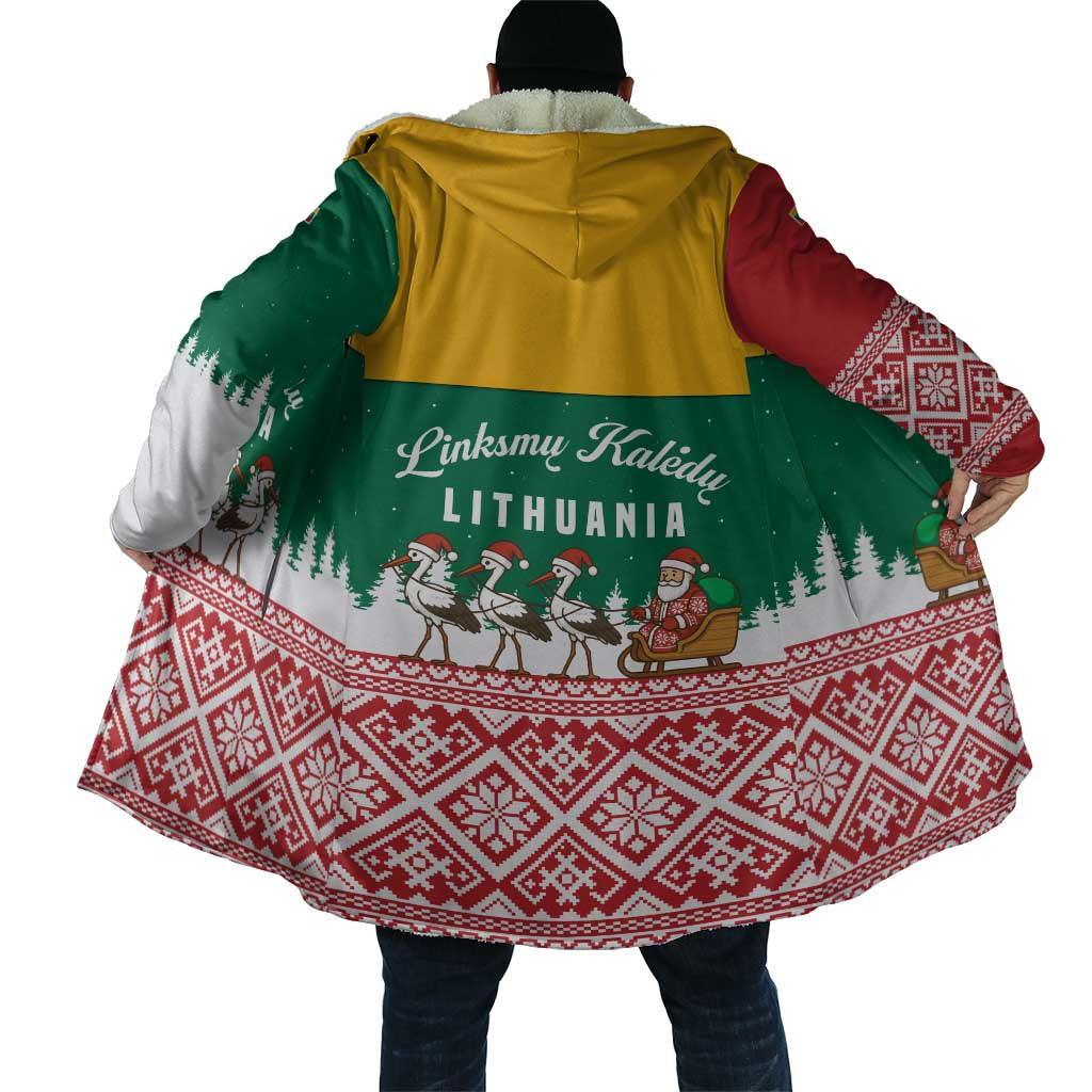 Lithuania Christmas Cloak with Santa Sleigh Pulled by Storks and Folk Pattern Design - Wonder Print Shop