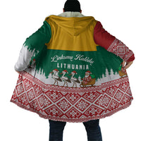 Lithuania Christmas Cloak with Santa Sleigh Pulled by Storks and Folk Pattern Design - Wonder Print Shop