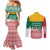 Lithuania Christmas Couples Matching Mermaid Dress and Long Sleeve Button Shirt with Santa Sleigh Pulled by Storks and Folk Pattern Design - Wonder Print Shop