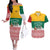 Lithuania Christmas Couples Matching Off The Shoulder Long Sleeve Dress and Hawaiian Shirt with Santa Sleigh Pulled by Storks and Folk Pattern Design - Wonder Print Shop