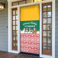 Lithuania Christmas Door Cover with Santa Sleigh Pulled by Storks and Folk Pattern Design - Wonder Print Shop