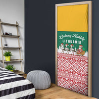 Lithuania Christmas Door Cover with Santa Sleigh Pulled by Storks and Folk Pattern Design - Wonder Print Shop